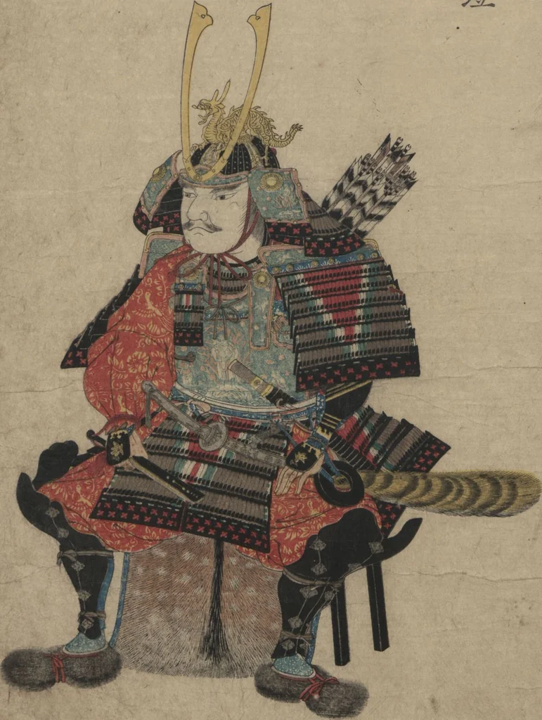 An illustration from Illustrations Showing the Wearing of Arms and Armor (Katchū chakuyōzu 甲冑著用図), 1848, leaf 4