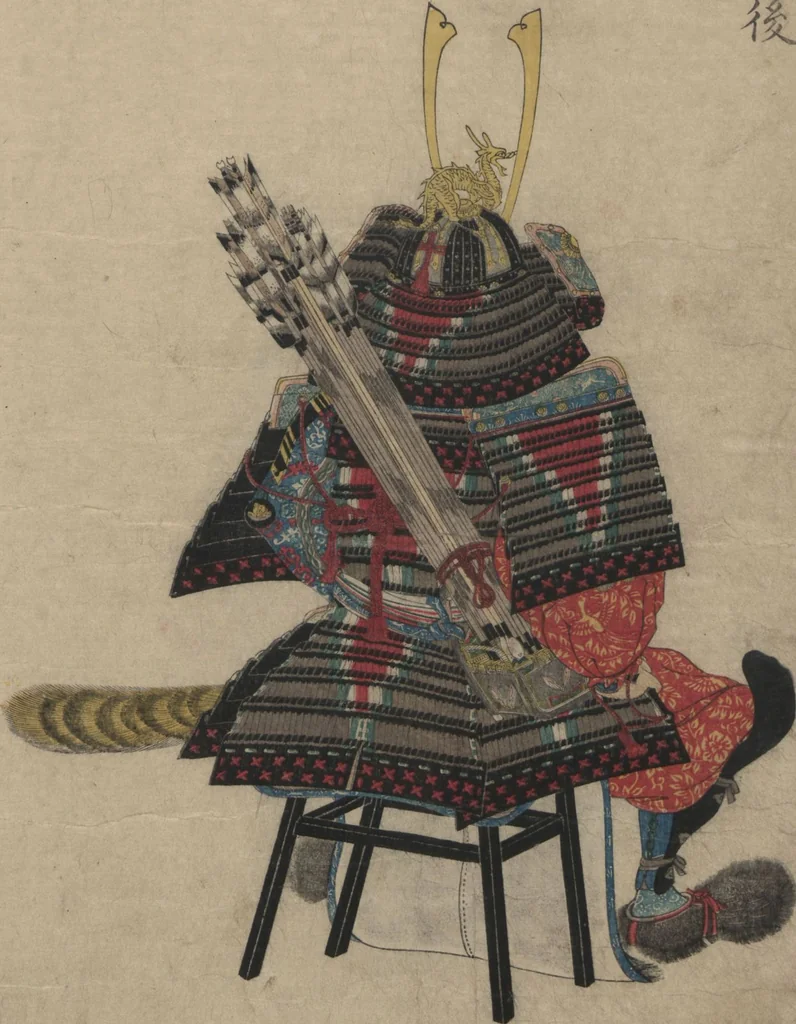 An illustration from Illustrations Showing the Wearing of Arms and Armor (Katchū chakuyōzu 甲冑著用図), 1848, leaf 5
