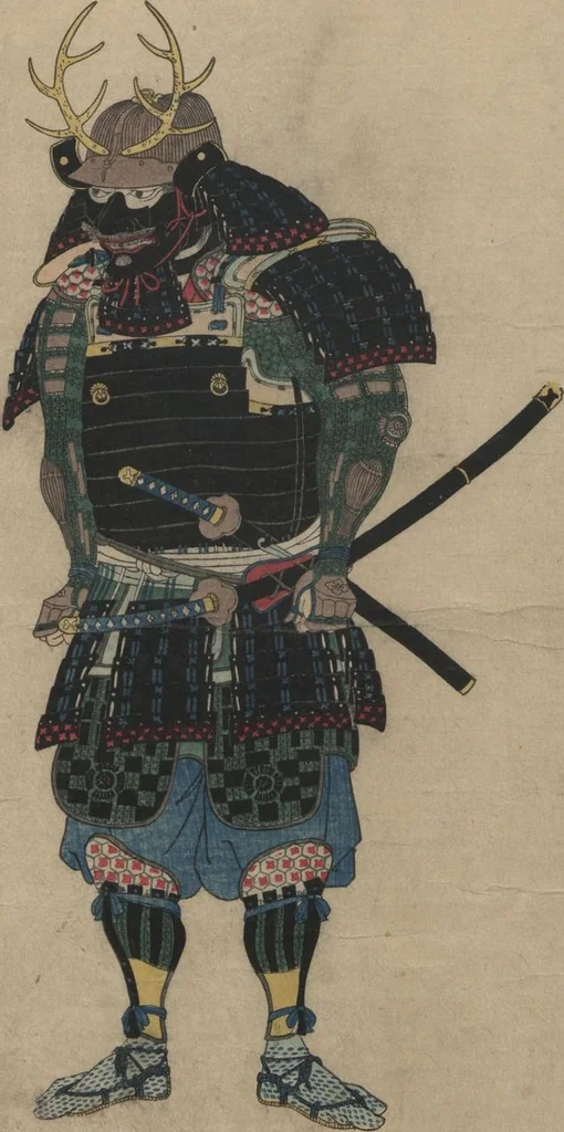 An illustration from Illustrations Showing the Wearing of Arms and Armor (Katchū chakuyōzu 甲冑著用図), 1848, leaf 7