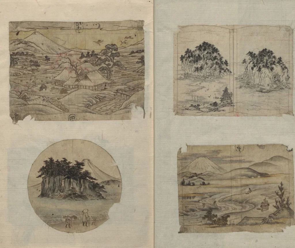 An illustration from Album of Sketches for Lacquer Decoration (Makie shitae no zu? 蒔絵下絵の図), 1839, leaf 3