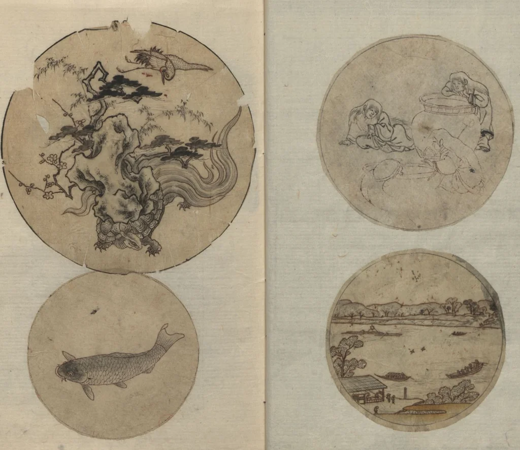 An illustration from Album of Sketches for Lacquer Decoration (Makie shitae no zu? 蒔絵下絵の図), 1839, leaf 7
