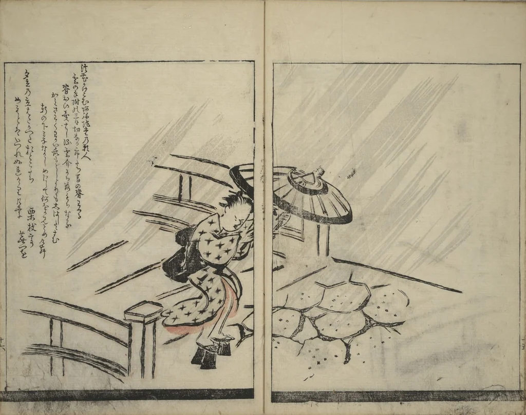 An illustration from Illustrated Poem Book (Katsura kasane かつらかさね) : [volume 1], 1803, leaf 17