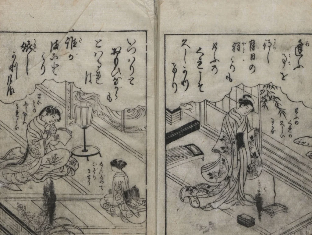 An illustration from The Style of Woman's Fashion (Jochū ehon fūzoku yō 女中絵本風俗容), 1787, leaf 16