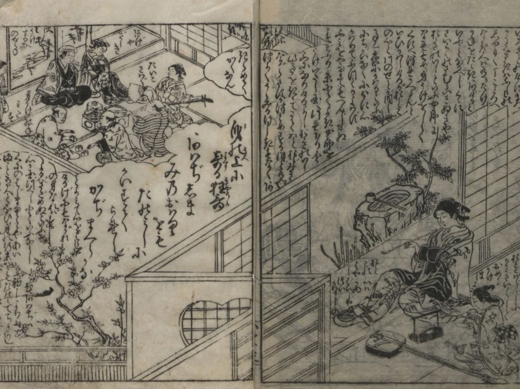 An illustration from The Style of Woman's Fashion (Jochū ehon fūzoku yō 女中絵本風俗容), 1787, leaf 19