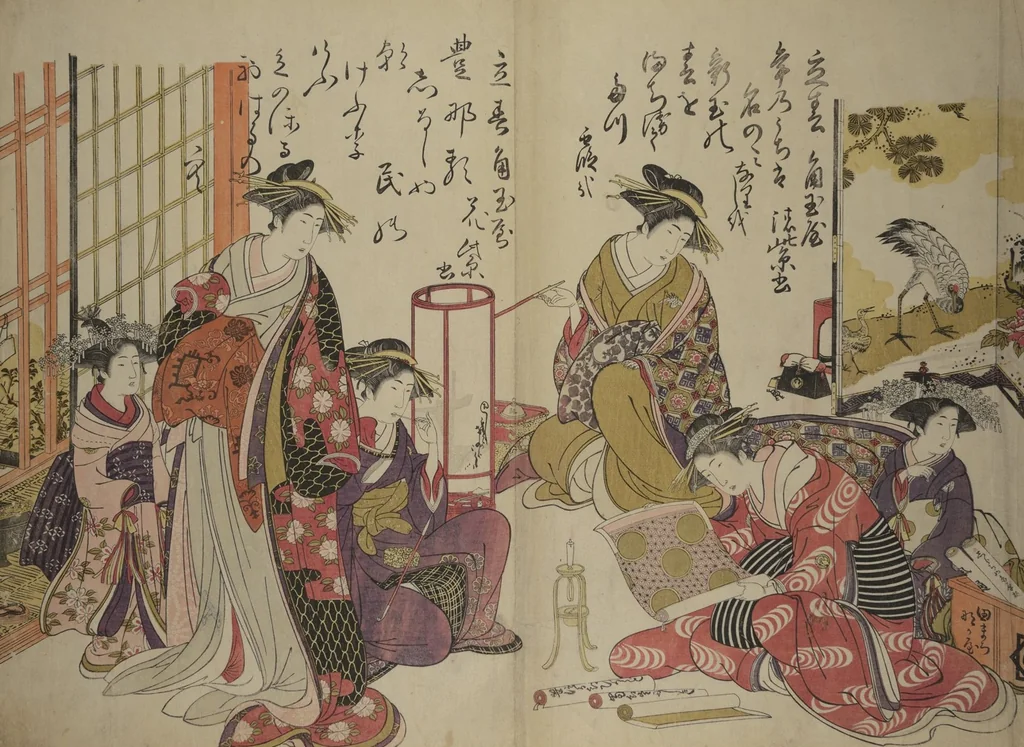 An illustration from A New Record Comparing the Handwriting of the Courtesans of the Yoshiwara (Yoshiwara keisei shin bijin jihitsu kagami), 1784, leaf 3