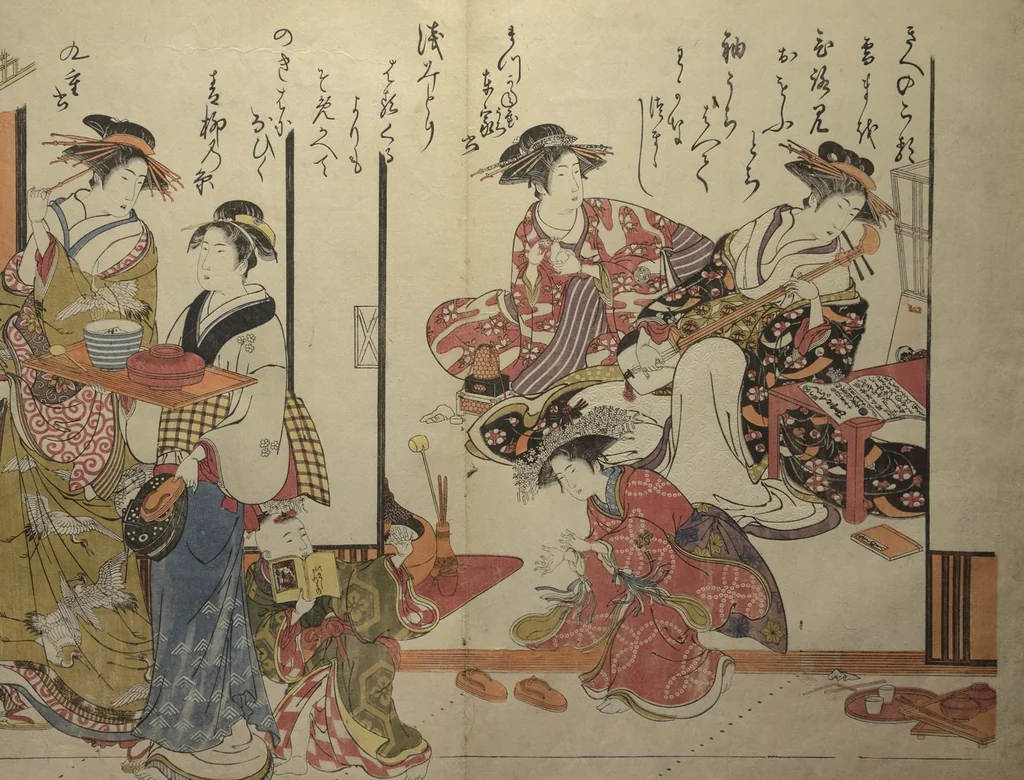 An illustration from A New Record Comparing the Handwriting of the Courtesans of the Yoshiwara (Yoshiwara keisei shin bijin jihitsu kagami), 1784, leaf 4