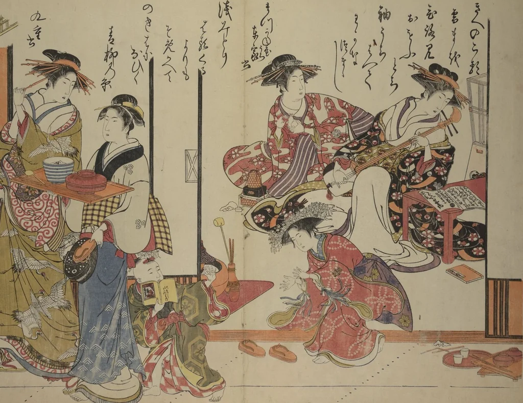 An illustration from A New Record Comparing the Handwriting of the Courtesans of the Yoshiwara (Yoshiwara keisei shin bijin jihitsu kagami), 1784, leaf 5