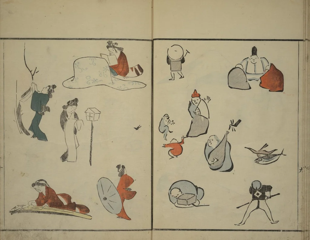An illustration from How to Draw Figures Simply (Jinbutsu ryakugashiki), 1799, leaf 12