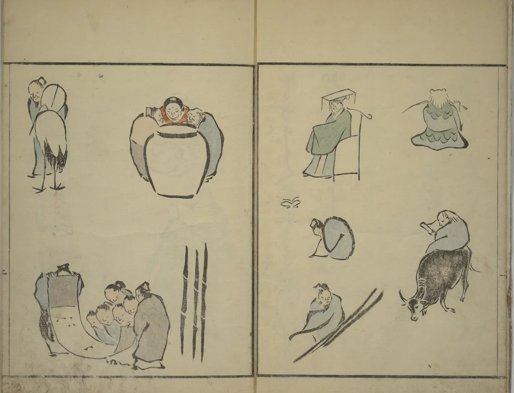 An illustration from How to Draw Figures Simply (Jinbutsu ryakugashiki), 1799, leaf 4