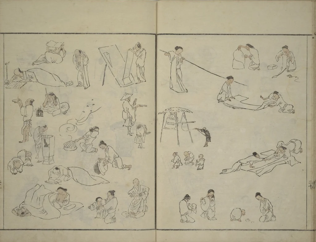 An illustration from How to Draw Figures Simply (Jinbutsu ryakugashiki), 1795, leaf 22