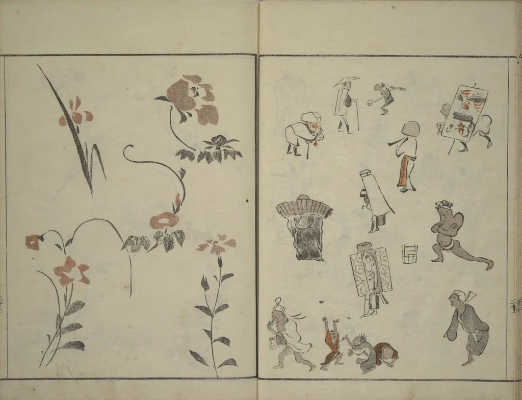An illustration from How to Draw Figures Simply (Jinbutsu ryakugashiki), 1795, leaf 23