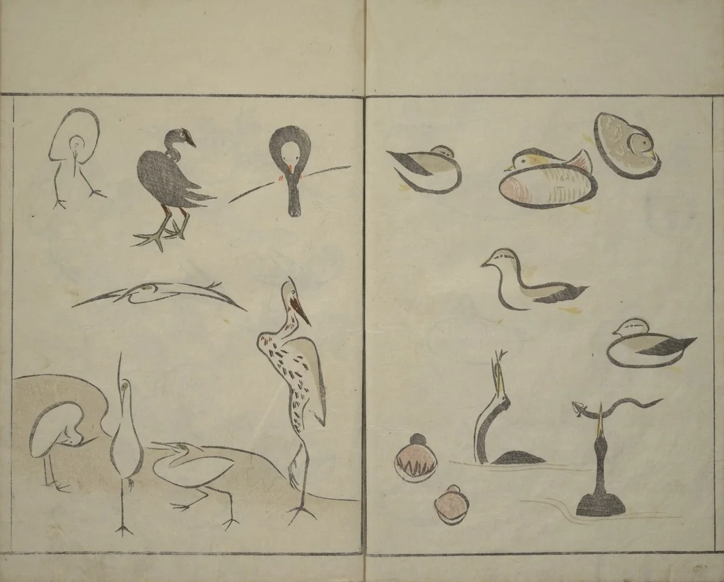 An illustration from How to Draw Birds, Insects and Fish Simply (Chōjū ryakugashiki), 1797, leaf 13