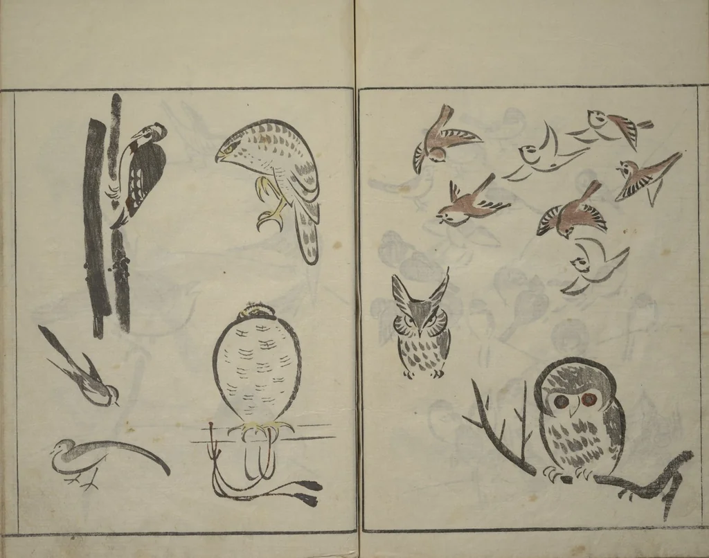An illustration from How to Draw Birds, Insects and Fish Simply (Chōjū ryakugashiki), 1797, leaf 15
