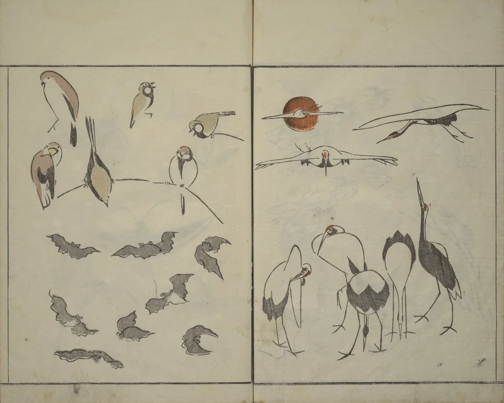 An illustration from How to Draw Birds, Insects and Fish Simply (Chōjū ryakugashiki), 1797, leaf 18