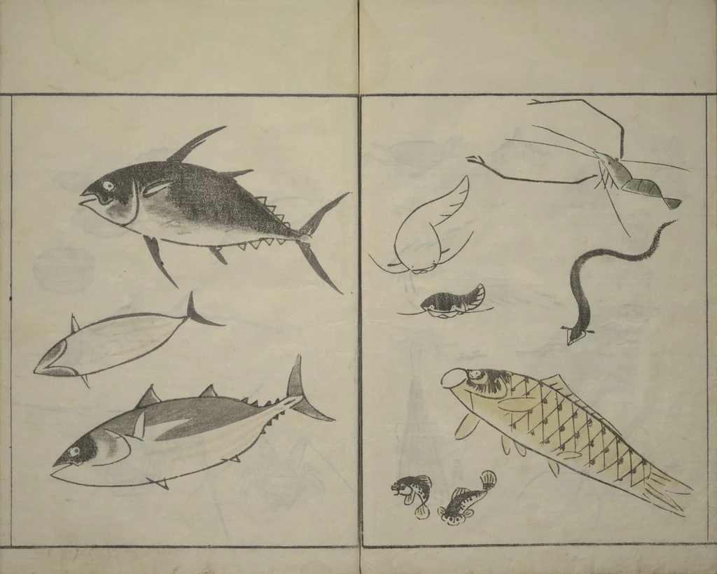 An illustration from How to Draw Birds, Insects and Fish Simply (Chōjū ryakugashiki), 1797, leaf 23