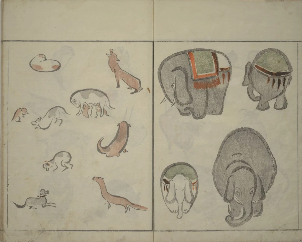 An illustration from How to Draw Birds, Insects and Fish Simply (Chōjū ryakugashiki), 1797, leaf 4