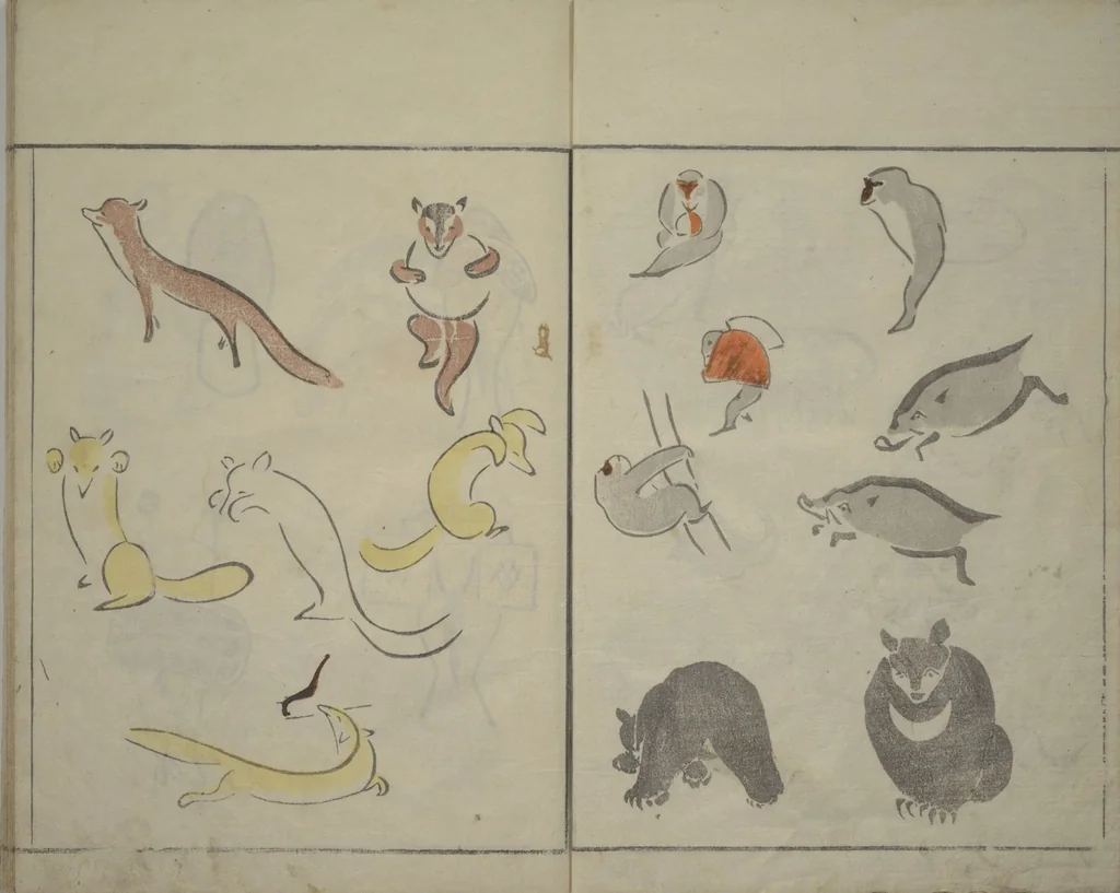 An illustration from How to Draw Birds, Insects and Fish Simply (Chōjū ryakugashiki), 1797, leaf 5
