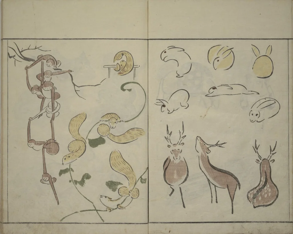 An illustration from How to Draw Birds, Insects and Fish Simply (Chōjū ryakugashiki), 1797, leaf 7