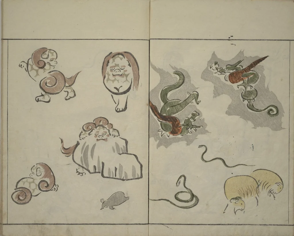 An illustration from How to Draw Birds, Insects and Fish Simply (Chōjū ryakugashiki), 1797, leaf 8