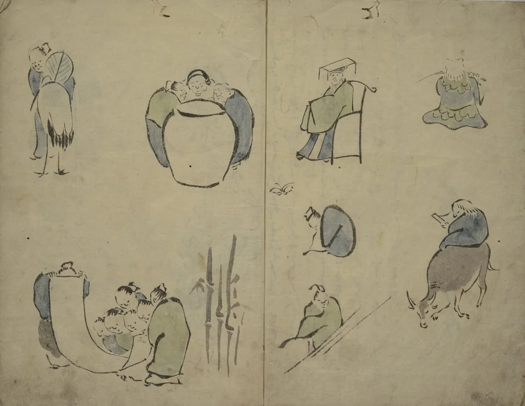 An illustration from How to Draw Figures Simply (Jinbutsu ryakugashiki), 1812, leaf 3
