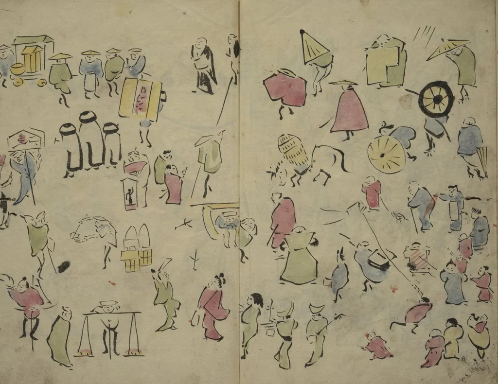 An illustration from How to Draw Figures Simply (Jinbutsu ryakugashiki), 1812, leaf 30