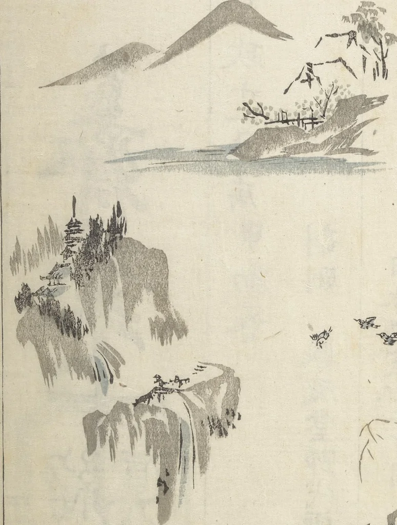 An illustration from How to Draw Landscapes Simply (Sansui ryakugashiki), 1800, leaf 32
