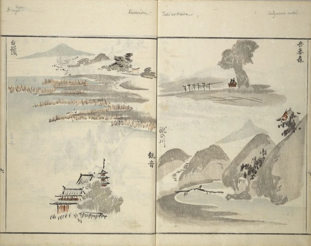 An illustration from How to Draw Landscapes Simply (Sansui ryakugashiki), 1800, leaf 8