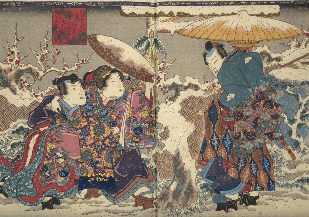 An illustration from Weighing the Goods of Love (Enshoku shinasadame) : [volume 3], 1830, leaf 4
