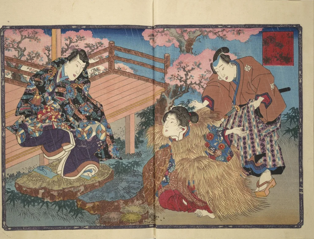 An illustration from Weighing the Goods of Love (Enshoku shinasadame) : [volume 1], 1830, leaf 5