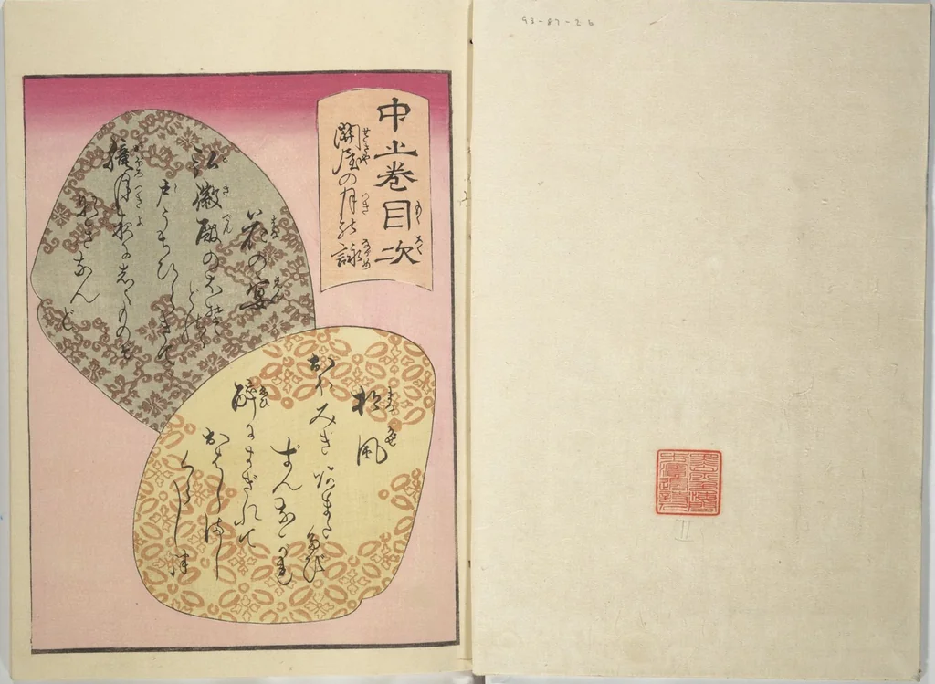 An illustration from Weighing the Goods of Love (Enshoku shinasadame) : [volume 2], 1830, leaf 2