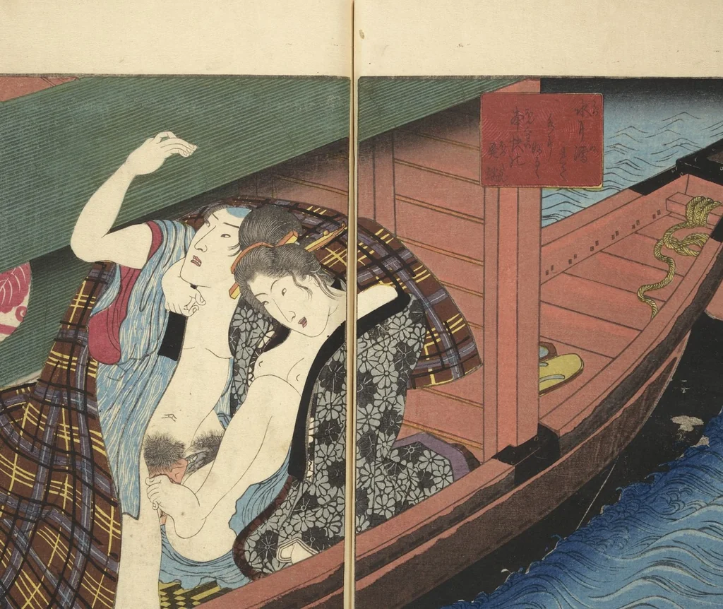 An illustration from A Bedside Guide to the Colors of Love in Spring (Shunshoku neya no shiori) : [volume 1], 1850, leaf 18
