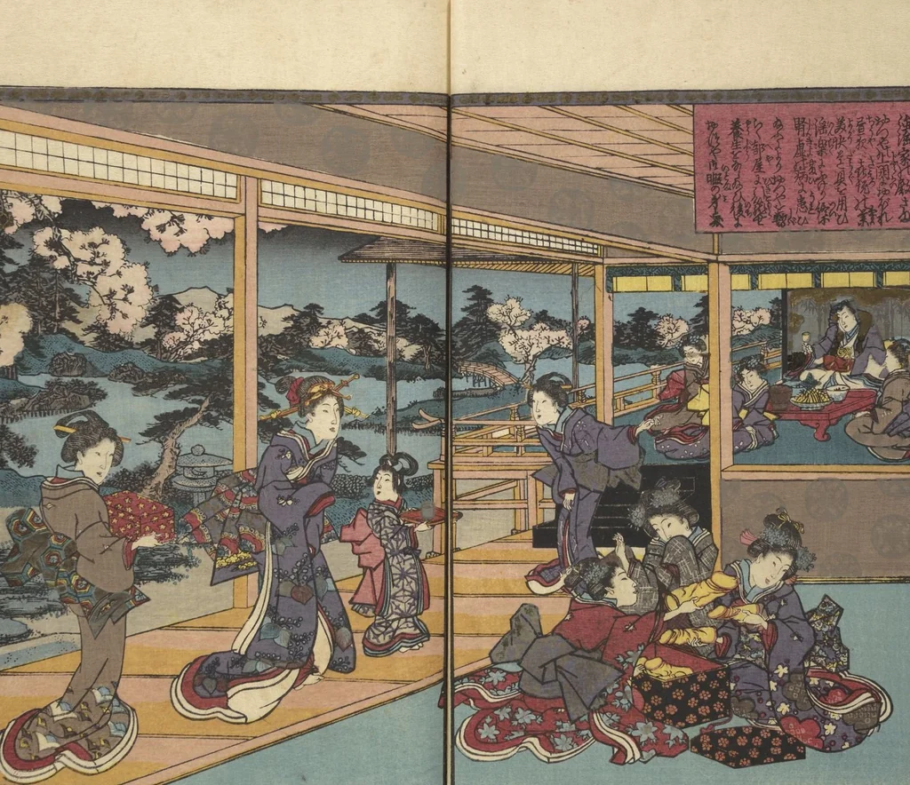 An illustration from A Bedside Guide to the Colors of Love in Spring (Shunshoku neya no shiori) : [volume 1], 1850, leaf 5