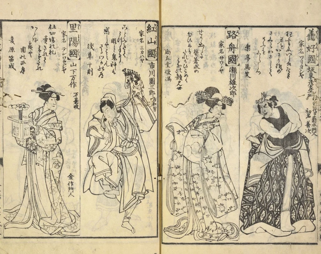 An illustration from Shibai kinmō zui : Volume 2 / Shikitei Sanba cho ; Katsukawa Shun'ei, Utagawa Toyokuni ga, 1806, leaf 30