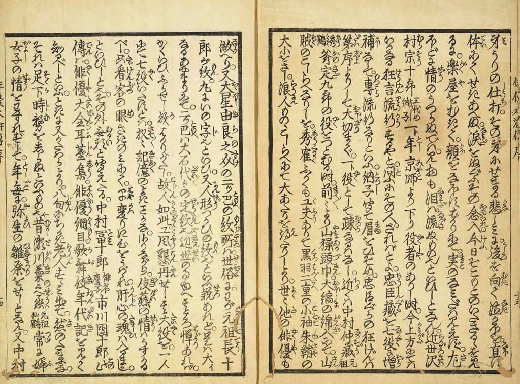 An illustration from Santo yakusha suikoden : Volume 2 / Goryūtei, Tokusho cho; Gototei Kunisada ga, 1829, leaf 6