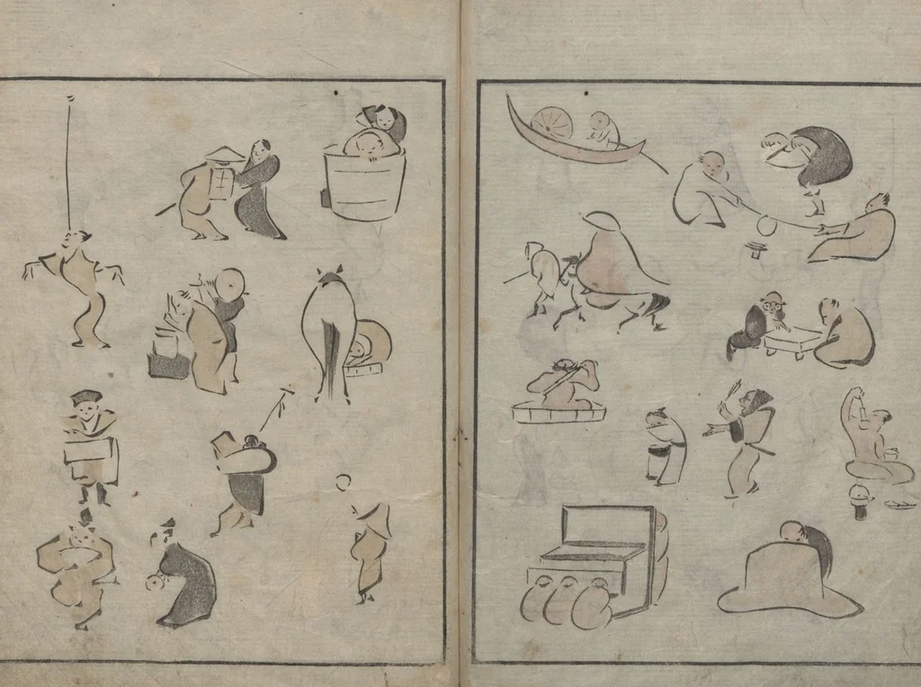 An illustration from Abbreviated Drawing Styles for Figures (Jinbutsu ryakuga shiki 人物 略画式), 1795, leaf 28