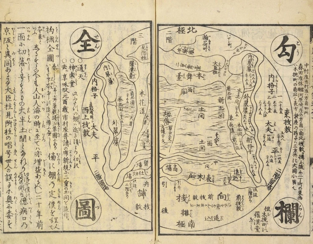 An illustration from Shibai kinmō zui : Volume 1 / Shikitei Sanba cho ; Katsukawa Shun'ei, Utagawa Toyokuni ga, 1806, leaf 15