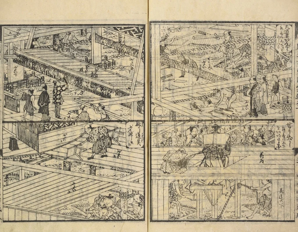 An illustration from Shibai kinmō zui : Volume 1 / Shikitei Sanba cho ; Katsukawa Shun'ei, Utagawa Toyokuni ga, 1806, leaf 36