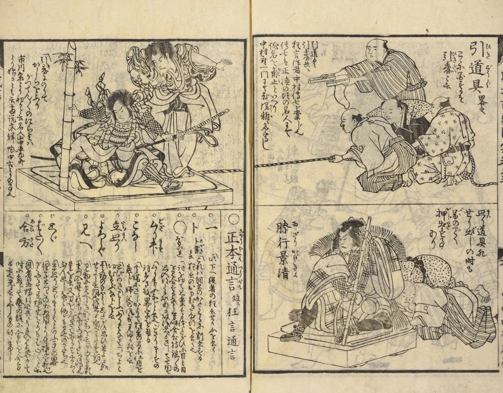 An illustration from Shibai kinmō zui : Volume 1 / Shikitei Sanba cho ; Katsukawa Shun'ei, Utagawa Toyokuni ga, 1806, leaf 38