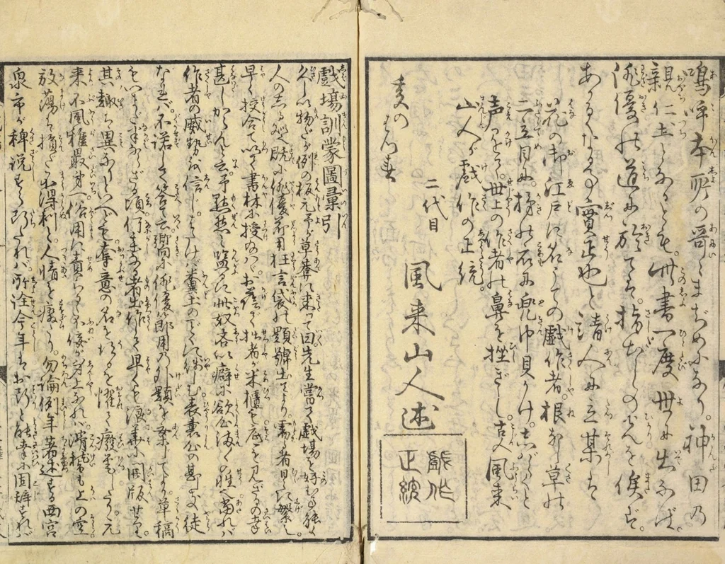 An illustration from Shibai kinmō zui : Volume 1 / Shikitei Sanba cho ; Katsukawa Shun'ei, Utagawa Toyokuni ga, 1806, leaf 5
