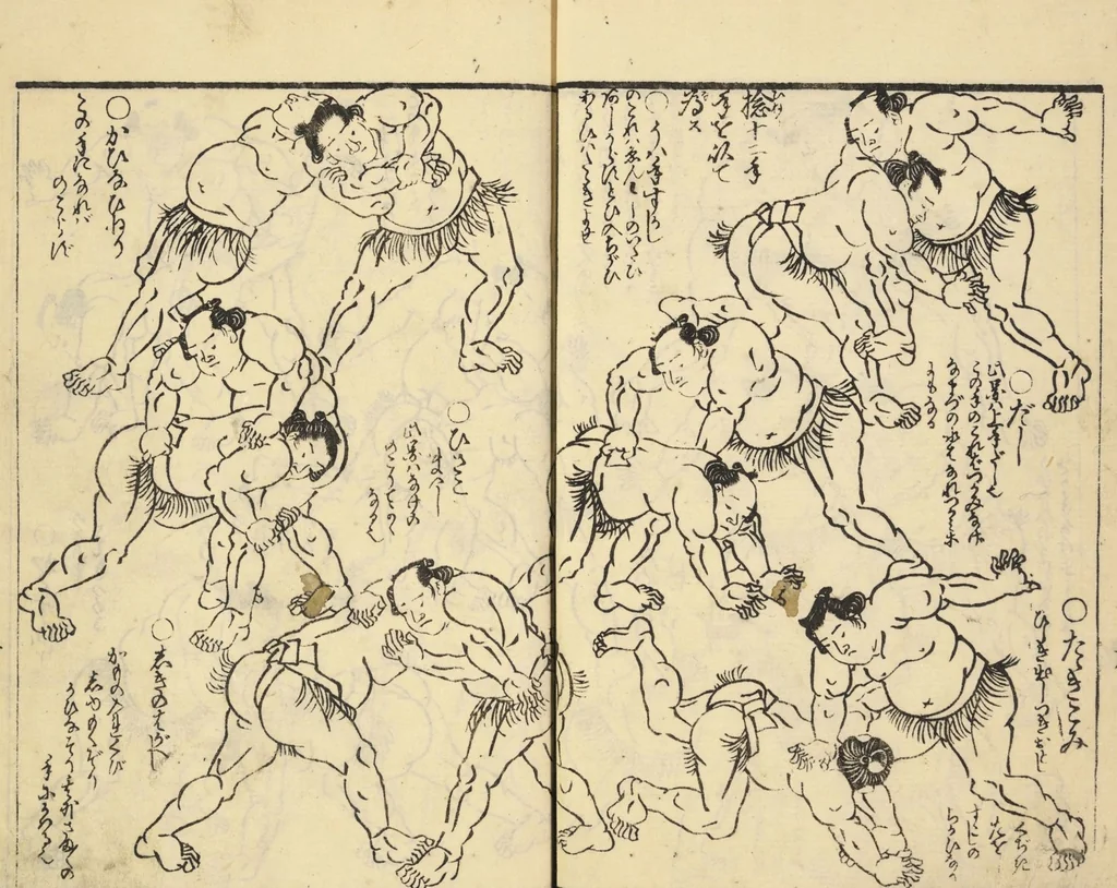 An illustration from Sumō torikumi zue / Tachikawa Emba sen; Utagawa Kunisada ga, 1849, leaf 11