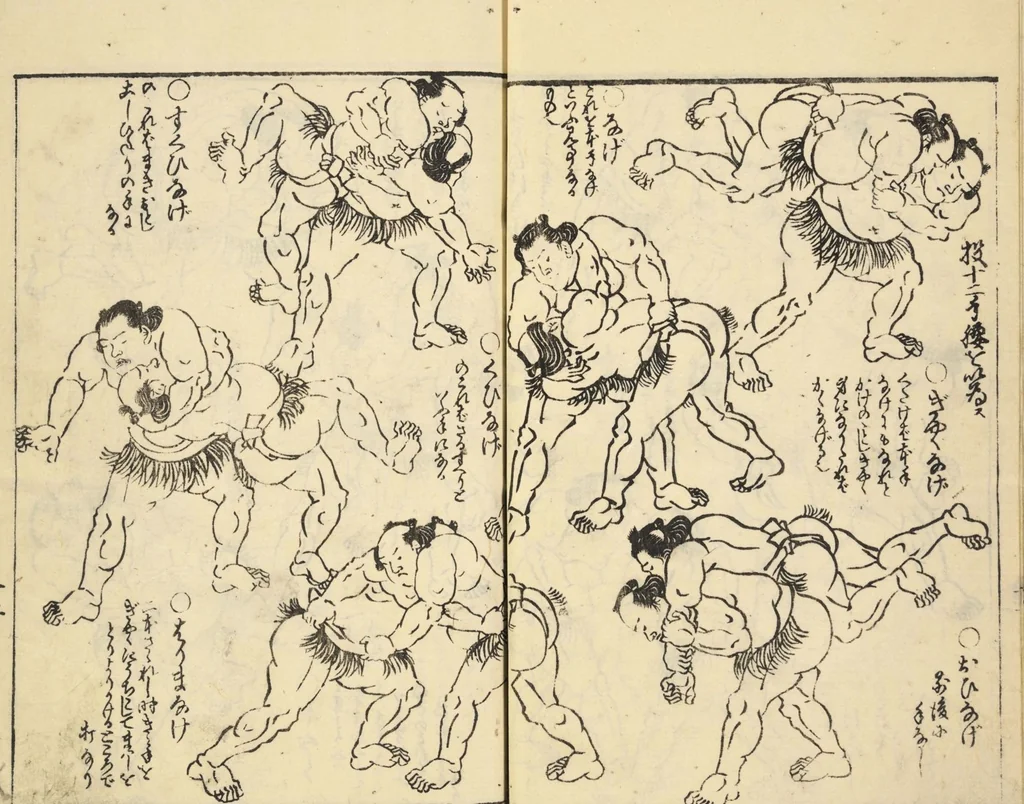 An illustration from Sumō torikumi zue / Tachikawa Emba sen; Utagawa Kunisada ga, 1849, leaf 13