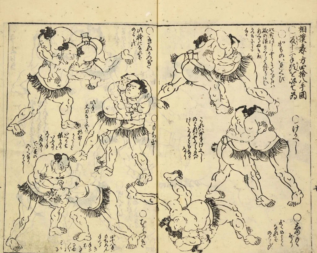 An illustration from Sumō torikumi zue / Tachikawa Emba sen; Utagawa Kunisada ga, 1849, leaf 9