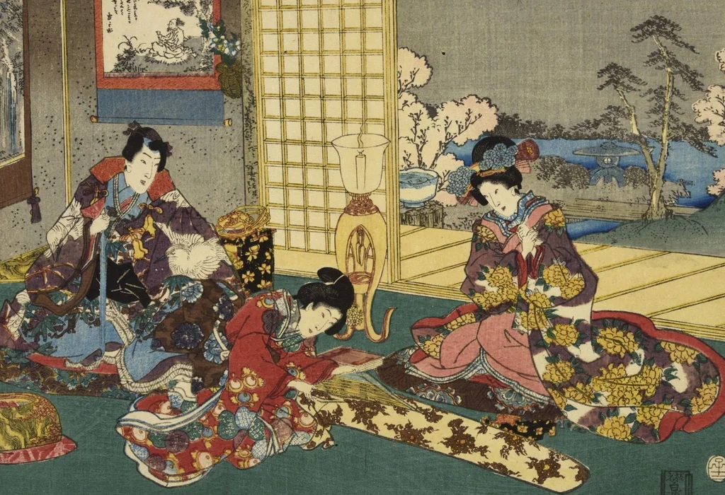 An illustration from Sono sugata yukari no utsushie, 1852, leaf 55