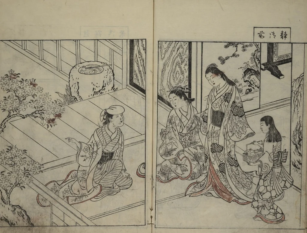 An illustration from Picture Book of the Evergreens (Ehon tokiwagusa), 1731, leaf 16
