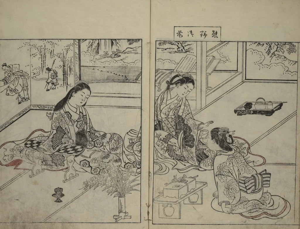 An illustration from Picture Book of the Evergreens (Ehon tokiwagusa), 1731, leaf 17