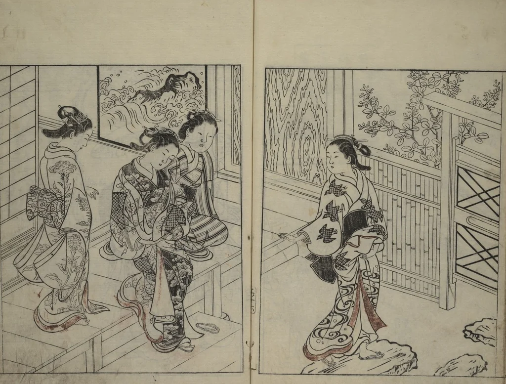 An illustration from Picture Book of the Evergreens (Ehon tokiwagusa), 1731, leaf 18