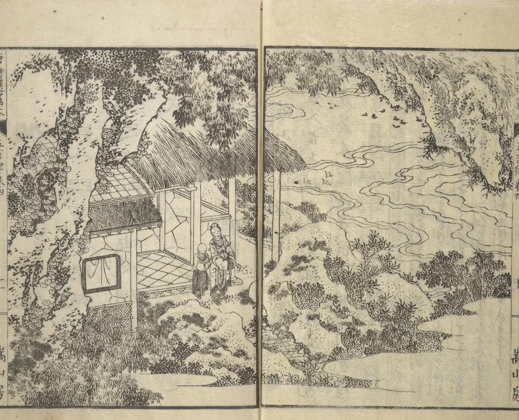 An illustration from Illustrated “Anthology of Tang-Dynasty Poems” in Five-Syllable Lines (Tōshisen ehon gogon ritsu hairitsu), 1833, leaf 12