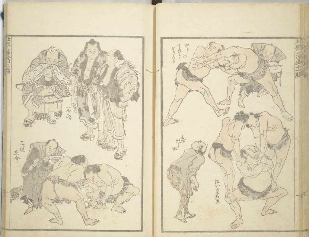 An illustration from Transmitting the Spirit, Revealing the Form of Things, Volume 1 to 15 of Hokusai Sketchbooks (Denshin kaishu: Hokusai manga, shohen - jugohen), 1848, leaf 12