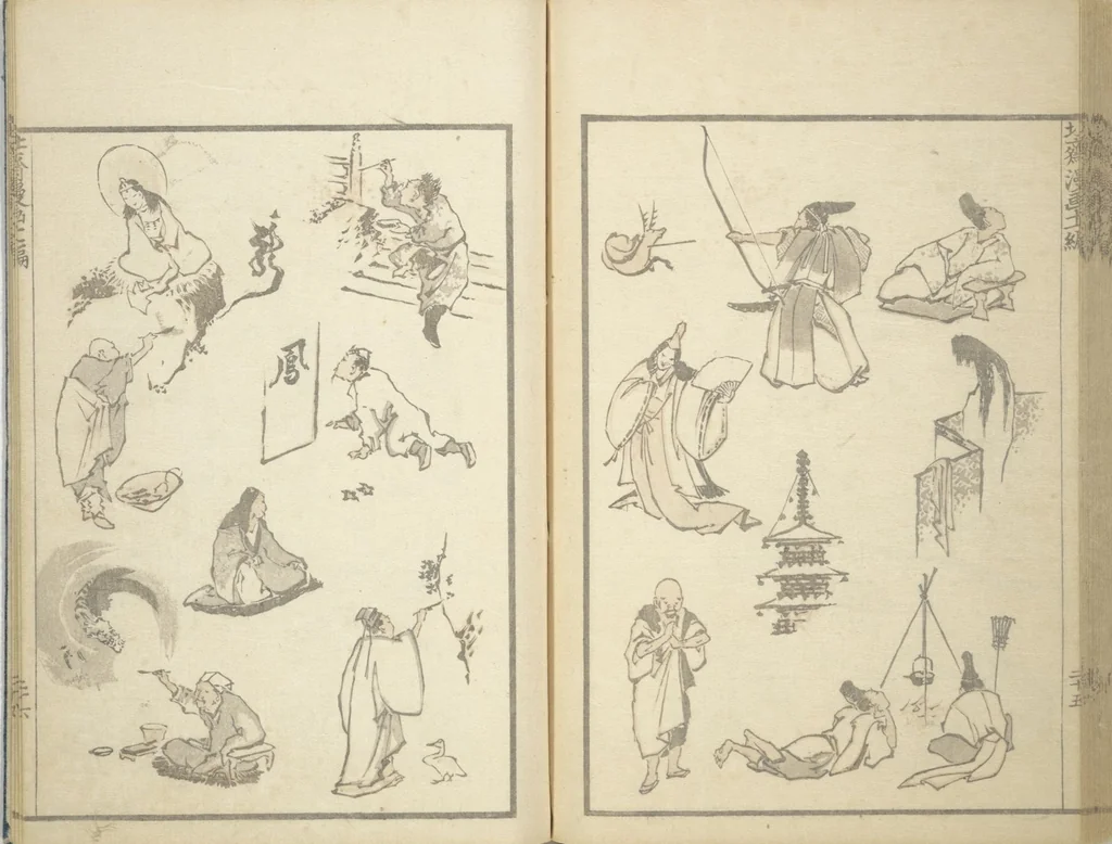 An illustration from Transmitting the Spirit, Revealing the Form of Things, Volume 1 to 15 of Hokusai Sketchbooks (Denshin kaishu: Hokusai manga, shohen - jugohen), 1848, leaf 27