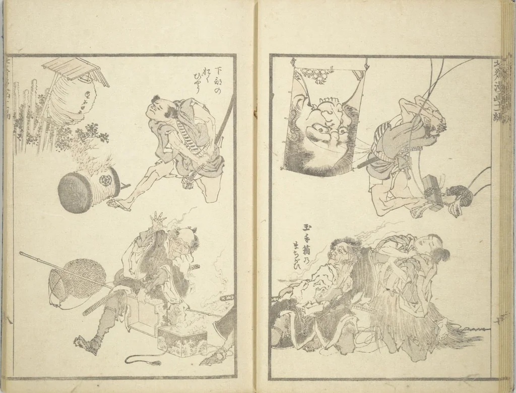 An illustration from Transmitting the Spirit, Revealing the Form of Things, Volume 1 to 15 of Hokusai Sketchbooks (Denshin kaishu: Hokusai manga, shohen - jugohen), 1848, leaf 9